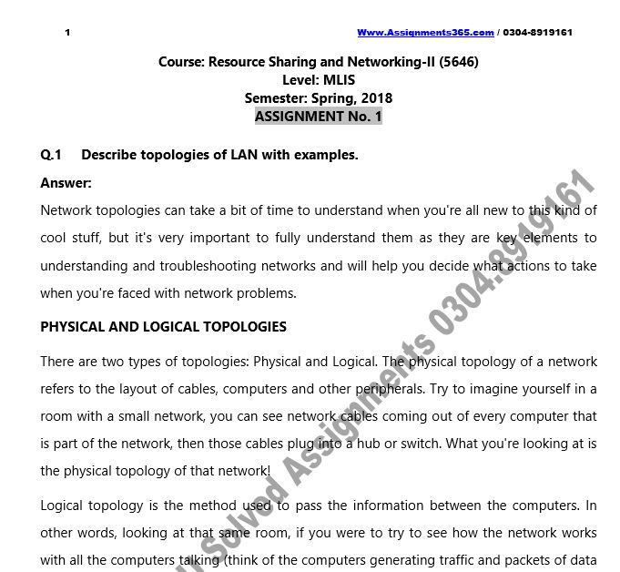 AIOU Solved Assignment MLIS Resource and Networking-II 5646 Spring 2018