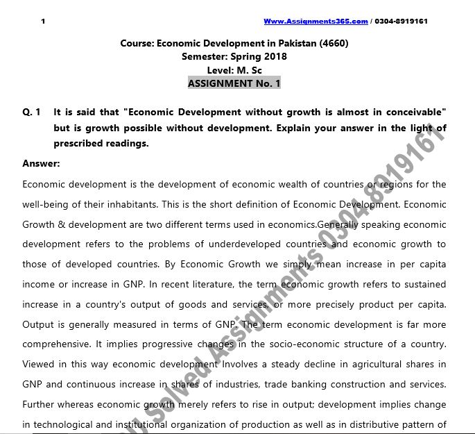 AIOU Solved Assignment M.Sc Pakistan Studies 4660 Economic Development in Pakistan–II Spring 2018